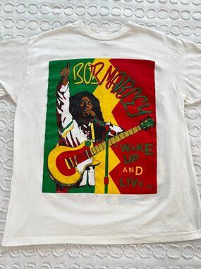 Vintage Bob Marley T Shirt XL "Wake Up and Live" Single Stitch Double Sided